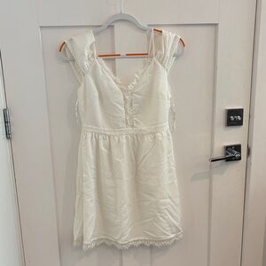 Wayf Cream Lace-Trimmed Midi Dress